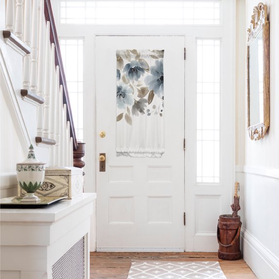 Blue Brown Spring Floral Door Curtains for Door Window,French Sidelight Front Back Door Curtains With Tieback,Watercolor Summer Botanical Kitchen Rod Pocket Drapes Privacy Panel Window Blind 25"x40"
