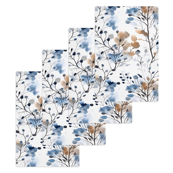 Blue Brown Spring Floral Hand Towels Set, Waffle Weave Kitchen Towels 4 ...
