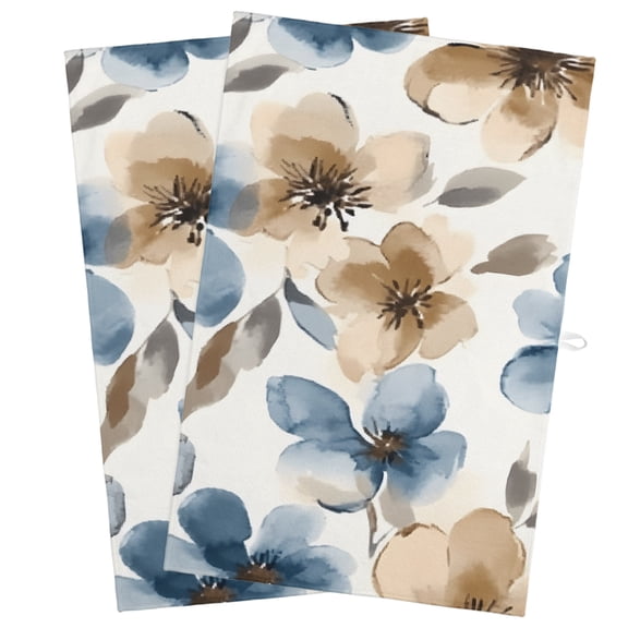 Blue Brown Spring Floral Kitchen Towels, Absorbent Microfiber Kitchen Dish Hand Tea Bath Towel, Summer Botanical Elegant Quick Dry Cleaning Cloth Dishclothes Decorative Sets, (2-PC, 18x28)