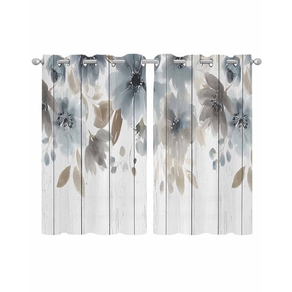 Blue Brown Spring Floral Sheer Curtains 39 Inch Length 2 Panels Set for Living Room/Bedroom, Watercolor Botanical Vintage Kitchen Curtains Grommet Semi-Sheer Curtains Window Treatments 27.5"x39"x2