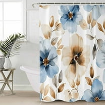 Blue Brown Spring Floral Waterproof Fabric Shower Curtain, Summer Botanical Watercolor Shower Curtain for Bathroom Curtains Bathtubs Hotel Washable Shower Curtains with 12 Hooks Small 36x72in