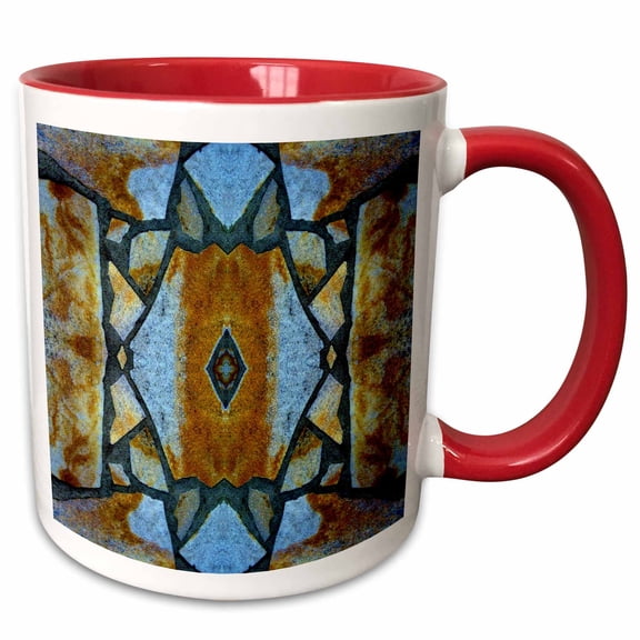 3drose, Blue Brown Stone Mosaic Pattern, 11oz Two-tone Red Mug