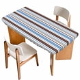 thumbnail image 1 of Blue Brown Striped Table Cloths for 6 Foot Rectangle Tables, Farmhouse Stripes Modern Abstract Art Patio Waterproof Elastic Fitted Tablecloths, Washable Rectangular Table Cover for Camping, 1 of 8