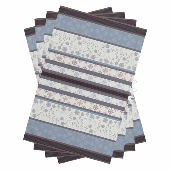 Blue Brown Stripes Kitchen Towels Set of 4, Water Absorbent Dish Towel, Abstract Geometric Spring Flowers Country Decorative Hand Towels - Quick Drying Cloth for Cooking Baking, 18x28 Inch
