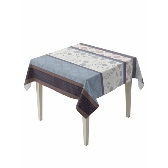 Blue Brown Stripes Suqare Tablecloth - 60 x 60 Inch, Abstract Geometric Spring Flowers Country Waterproof & StainResistant Tablecloth, Washable Oil-proof Table Cover for Dining/Party/Wedding/Buffet