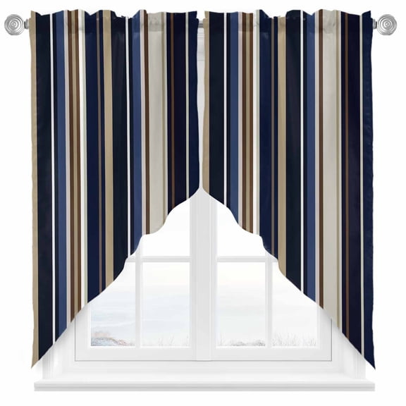 Blue Brown Swag Valances for Windows 2 Pack Stripes Swag Kitchen Curtains 36 Inches Long Rod Pocket Short Window Treatment for Kitchen Bathroom 36"x36"