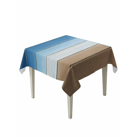 Blue Brown Table Cloth, Gradient Wood Grain Farmhouse Country Waterproof Tablecloth for Square Tables, Reusable Washable Fabric Table Cover for Restaurant Kitchen Dining Tables 60"x60"