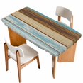 thumbnail image 1 of Blue Brown Table Cloths for 5 Foot Rectangle Tables, Farmhouse Rustic Wooden Plank Board Patio Waterproof Elastic Fitted Tablecloths, Washable Rectangular Table Cover for Camping, 1 of 8