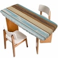 thumbnail image 1 of Blue Brown Table Cloths for 8 Foot Rectangle Tables, Farmhouse Rustic Wooden Plank Board Patio Waterproof Elastic Fitted Tablecloths, Washable Rectangular Table Cover for Camping, 1 of 8
