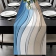 thumbnail image 1 of Blue Brown Table Runner 72 Inches Long, Gradient Geometric White Water Stripes Modern Kitchen Coffee Dining Table Decoration for Home Party Birthday Wedding Home Decor 14x72 Inches, 1 of 8