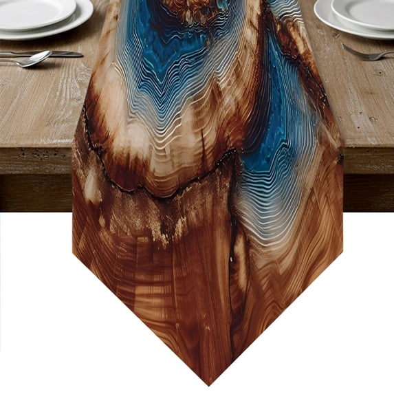 Blue Brown Table Runner Linen Burlap Table Runner 90 Inches Long Modern ...