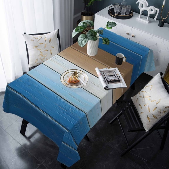 Blue Brown Tablecloth Rectangle Table Cloth 60x120 , Waterproof Tablecloth Outdoor Table Cloth, Gradient Wood Grain Farmhouse Country Washable Table Cover for Kitchen Dining Party