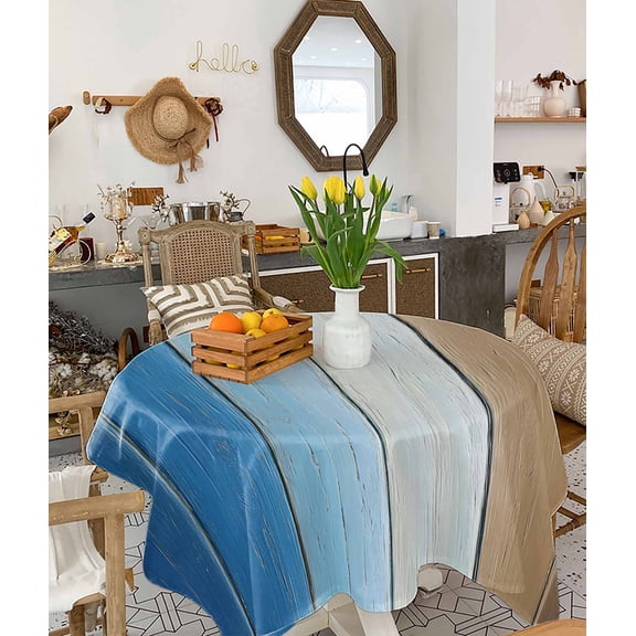 Blue Brown Tablecloth Square Table Cloth 54x54, Waterproof Tablecloth Outdoor Table Cloth, Gradient Wood Grain Farmhouse Country Washable Table Cover for Kitchen Dining Party