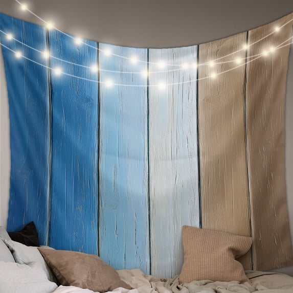 Blue Brown Tapestry for Bedroom Wall Hanging Tapestry, Gradient Wood Grain Farmhouse Country Ceiling Backdrop Tapestries Poster Blanket Wall Decor for Teens Room Living Room Dorm 59" x 79"