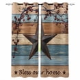 thumbnail image 1 of Blue Brown Texas Star Blackout Curtains for Bedroom, Retro Country Star Farmhouse Wooden Room Darkening Window Drapes for Living Room, Thermal Insulated Grommet Curtains, 42x84 inch, 2 Panels, 1 of 9