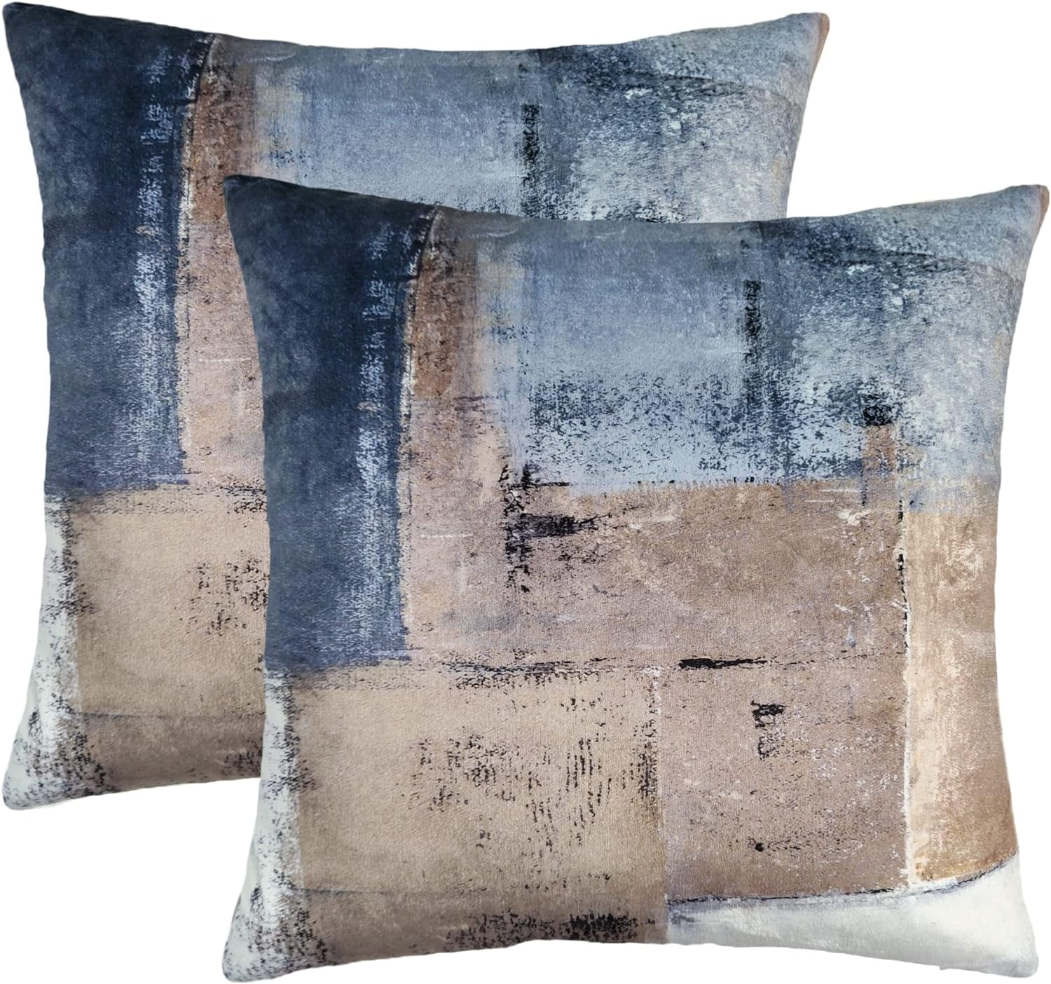 Blue and Brown Throw Pillow Covers, Soft Decorative Velvet Pillow