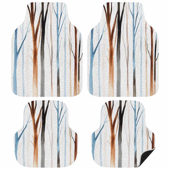 Blue Brown Tree Car Floor Mats 4 Pieces, Front & Rear Auto Carpet Mats Full Set with Rubber Backing, Watercolor Forest Art Universal All Weather Car Floor Protectors for SUV Truck Van