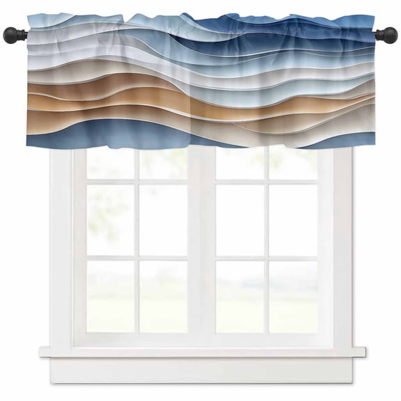 Blue Brown Valances for Windows Farmhouse Kitchen Curtains Valances Rod Pocket Valance Curtains for Kitchen Windows Aesthetics Moire Ombre Abstract Geometric Window Valances for Bathroom 42"x18"