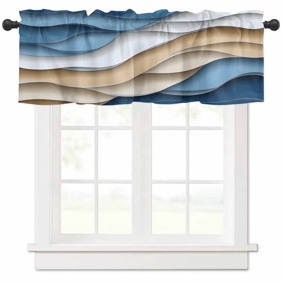 Blue Brown Valances for Windows Farmhouse Kitchen Curtains Valances Rod Pocket Valance Curtains for Kitchen Windows Ombre Aesthetics Geometric Moire Art Window Valances for Bathroom Bedroom 42"x18"