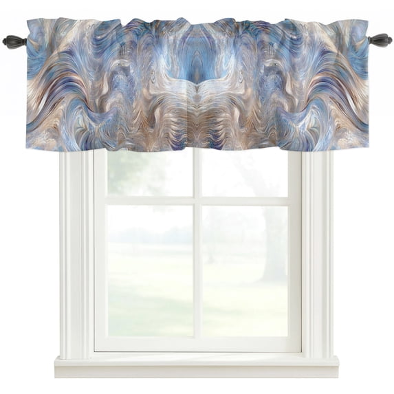 Blue Brown Valances for Windows Farmhouse Kitchen Curtains Valances Rod Pocket Valance Curtains for Windows Modern Ink Painting Swirling Waves Abstract Window Valances for Bathroom Bedroom 42"x18"