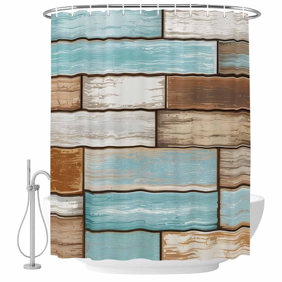 Blue Brown Vintage Shower Curtain Set - 48" x 72" Washable Bathtub Curtain with 12 Hooks, Retro Farmhouse Elegant Pastoral Waterproof Fabric Stall Shower Curtains for Bathroom/Bathtub Décor