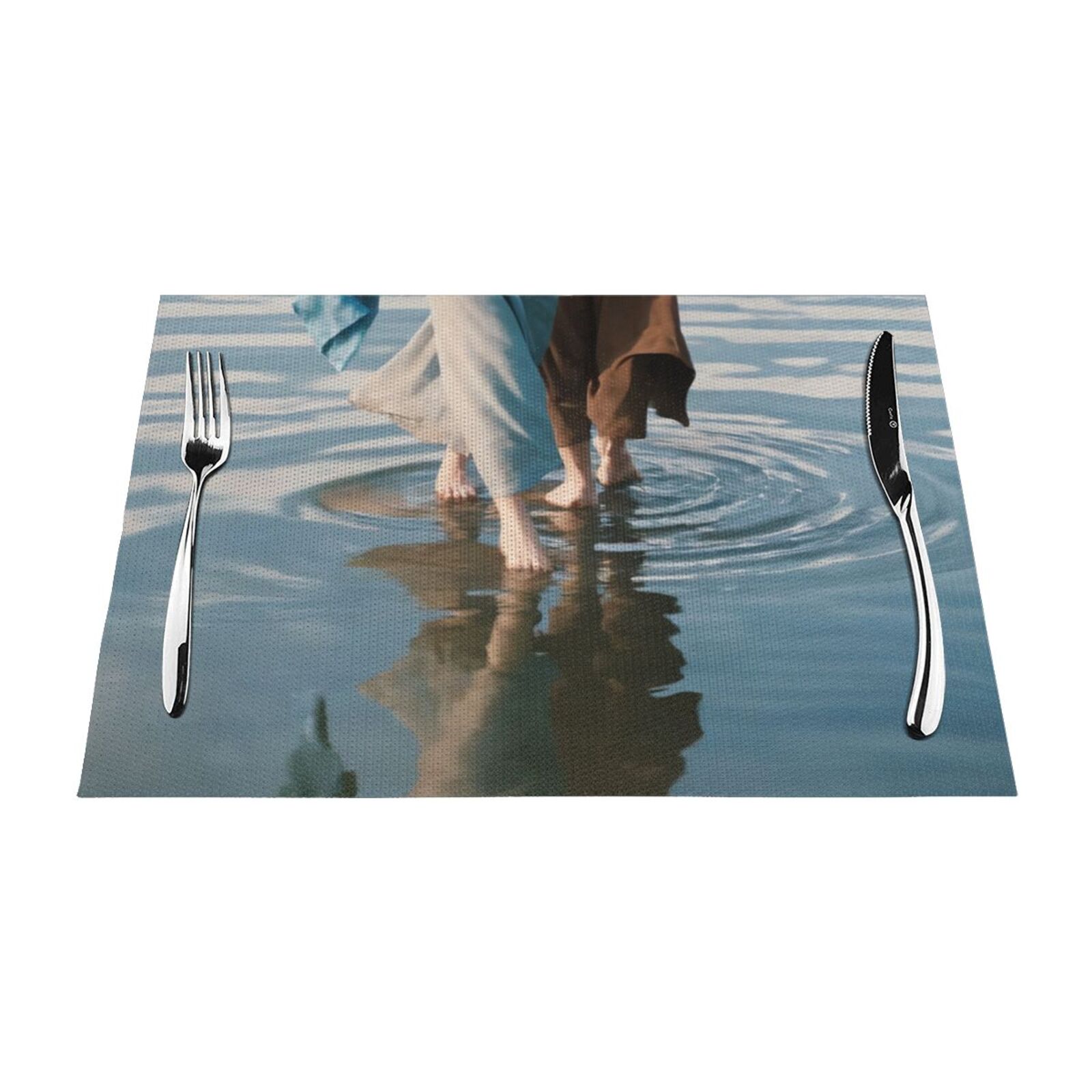 Blue & Brown Walking on Water Table mat can be wiped, dinner mat set