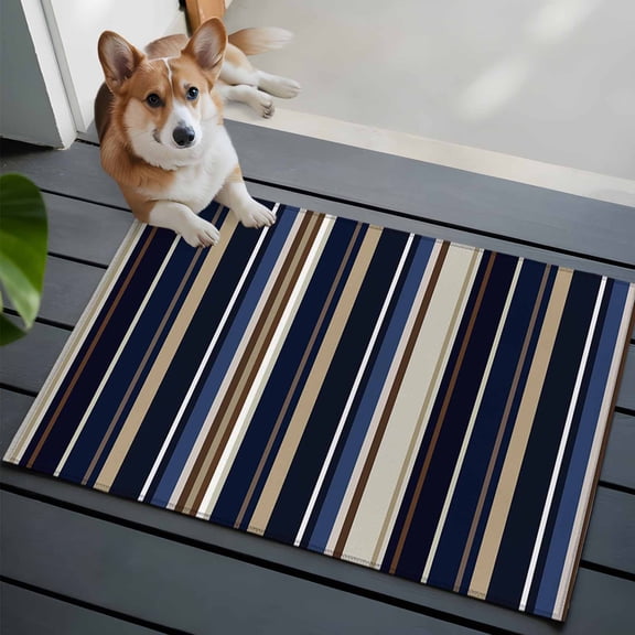 Blue Brown Washable Area Rug 2x3 Stripes Low-Profile Area Rugs with Non Slip Backing Indoor Floor Carpet for Entrance Living Room Bedroom Home Office