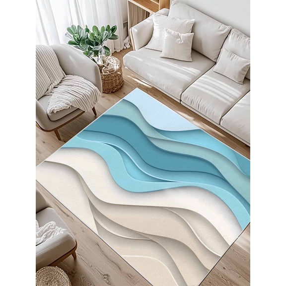 Blue Brown Waves Area Rug for Bedroom 2.7x5 Ft Abstract Water Ripple Modern Gradient Super Soft fuzzy Throw Rug Non-Slip Fluffy Plush Indoor Floor Carpet for Living Room Nursery Home Decor