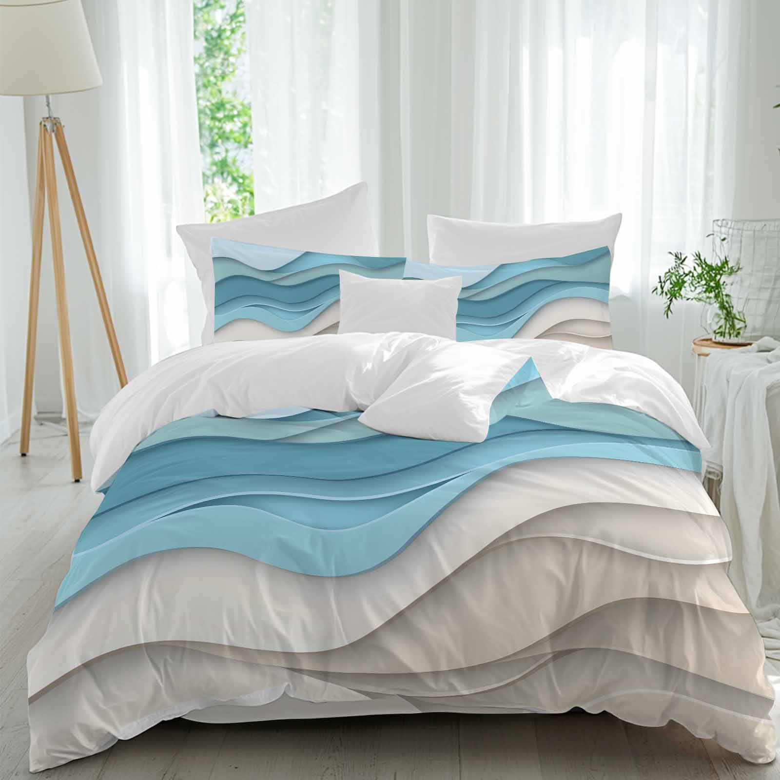 Blue Brown Waves Duvet Cover Set Full Size, Abstract Water Ripple 4 ...