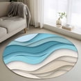 thumbnail image 1 of Blue Brown Waves Round Rugs for Living Room 4ft Abstract Water Ripple Modern Gradient Non Slip Circle Rug Washable Low-Profile Indoor Carpet for Bedroom, Dining Room, Bathroom, 1 of 9