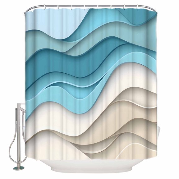 Blue Brown Waves Shower Curtain, 72" x 72", Abstract Water Ripple Modern Gradient Waterproof Bathroom Curtain Washable Shower Curtain Set with 12 Hooks