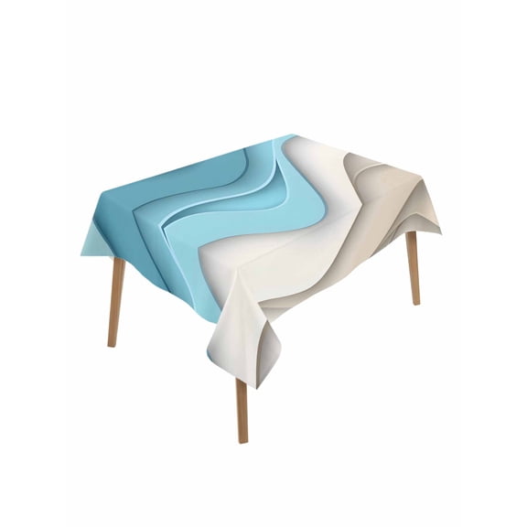 Blue Brown Waves Table Cloth 60x84 Inch Rectangle, Abstract Water Ripple Modern Gradient Waterproof Tablecloth Washable Table Cover for Party Picnic Dinner Decor