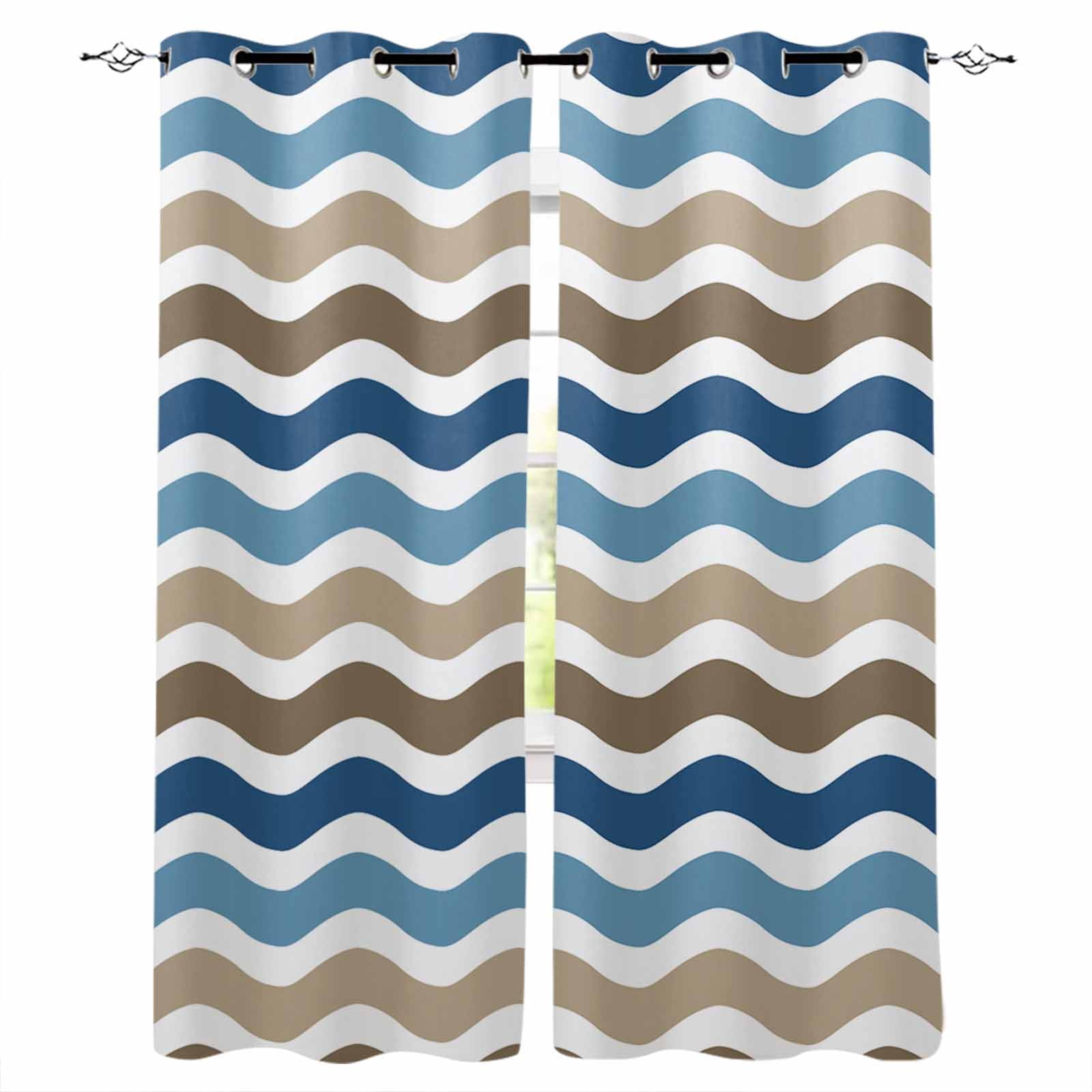 Blue Brown White Ombre Kitchen Curtains Modern Geometric Gradient Ocean ...