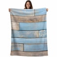 thumbnail image 1 of Blue Brown Wood Blanket Soft Cozy Warm Throw Blanket for Couch, Plush Fuzzy Flannel Fleece Blankets for Sofa, Farmhouse Vintage Wooden Grain Bed Blankets Lightweight Gifts for Women, 40"x50", 1 of 9