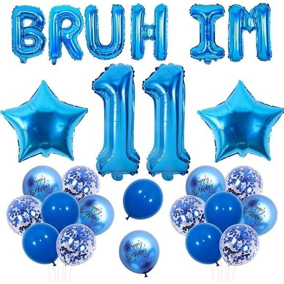 Blue Bruh It's My 11th Birthday Decor Bruh I'm 11 Party Decorations Bro I'm 11 Balloon Banner Star Balloon Happy 11th Birthday Decor Funny Eleven Birthday Supplies for 11 Year Old Blue Bday