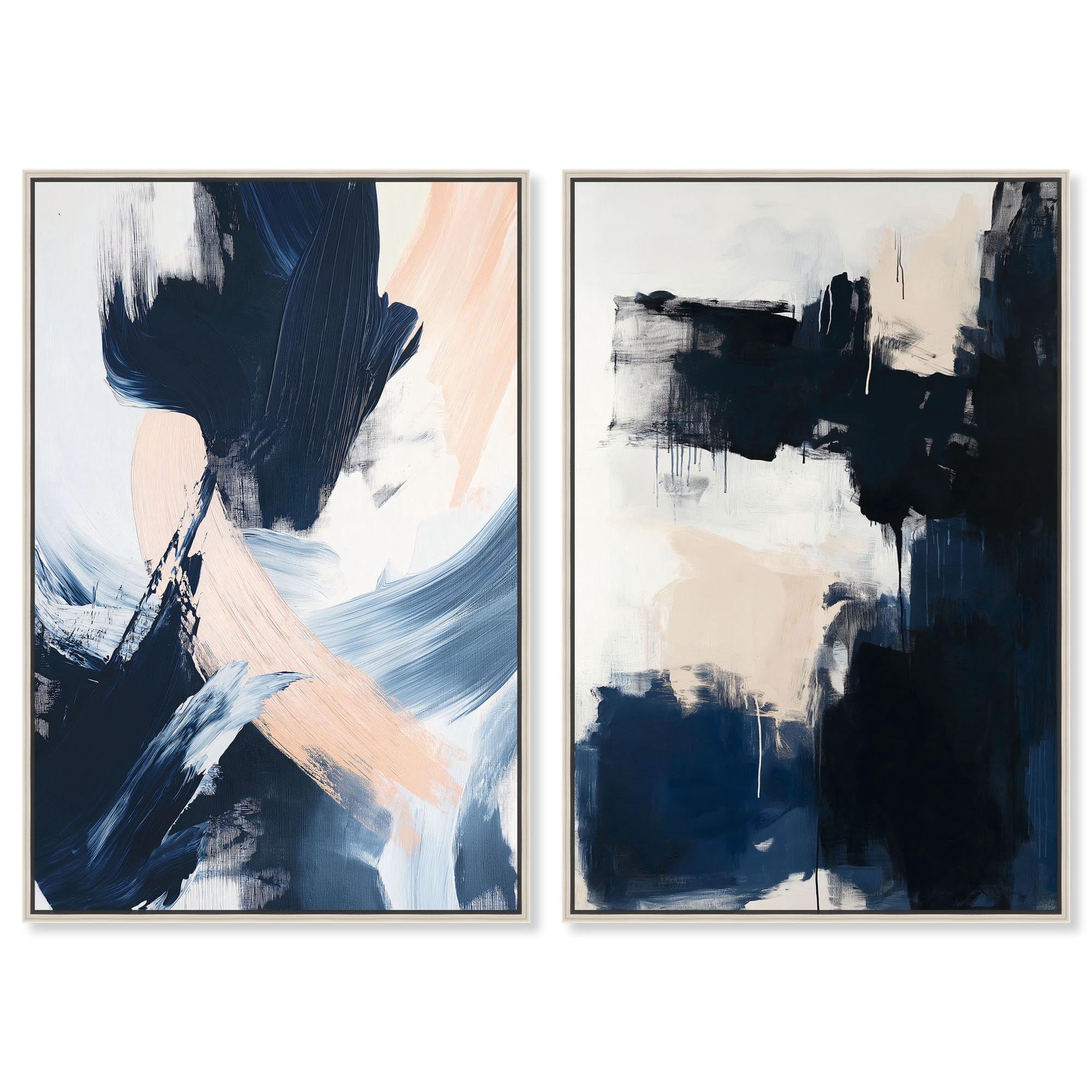 Blue Brush Set Canvas Set of 2 Luxe Abstract Sets by Art Remedy, Silver ...