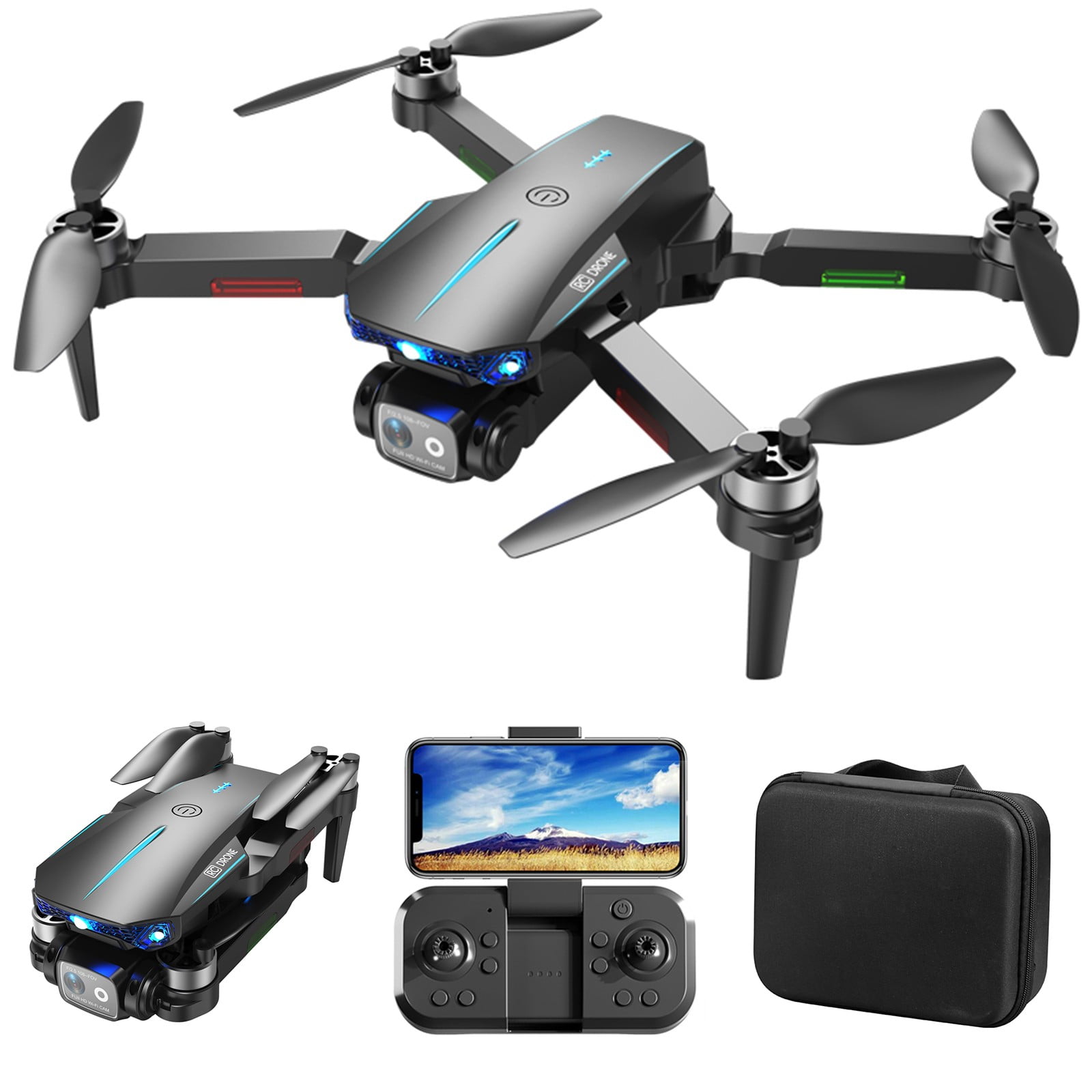 Headless Camera Blue Brushless Motor Drone With Dual Cameras Wind Resistance Headless ...