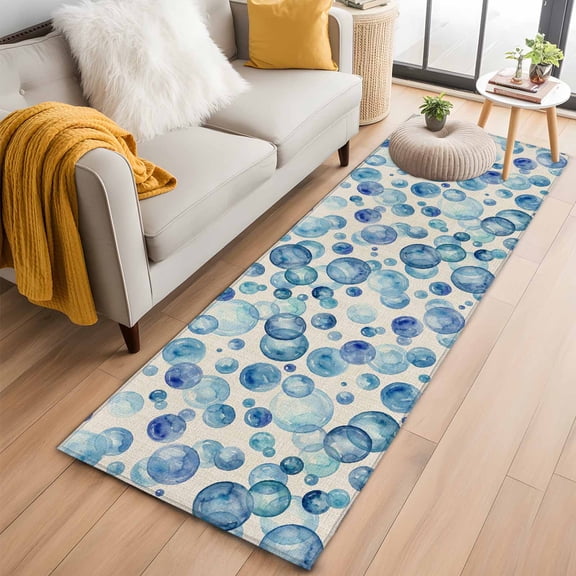 Blue Bubble 2'x6' Runner Rugs for Hallway Kitchen Bedside Non Slip Washable, Watercolor Ocean Bubble Summer Beige Entryway Rug Runners with Rubber Backing, Long Carpet Runner for Laundry Room