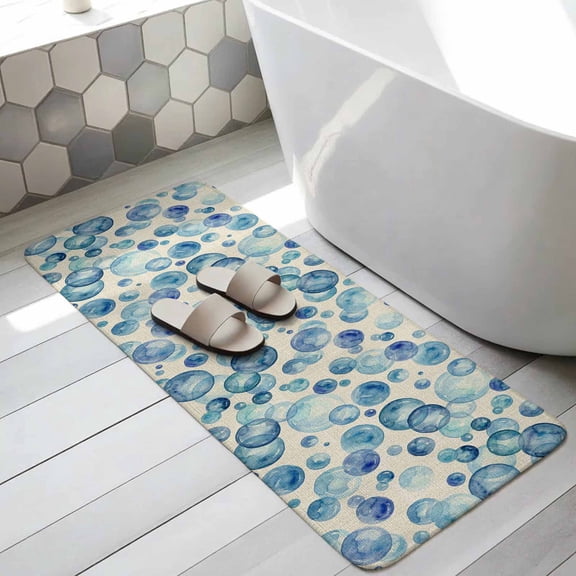 Blue Bubble Bathroom Runner Rugs Non Slip Washable Absorbent Narrow Long Bath Mat Watercolor Ocean Bubble Summer Beige Runner Rugs for Kitchen Hallway Bedroom Laundry Study Room 15.7"x47.2"