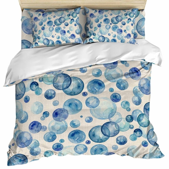 Blue Bubble Set of 4 Bedding Quilt Covers, Watercolor Ocean Bubble Summer Beige 4-Piece Bed Sheet Set with Extra Soft Bed Sheets Quilt Cover Pillowcase, Queen