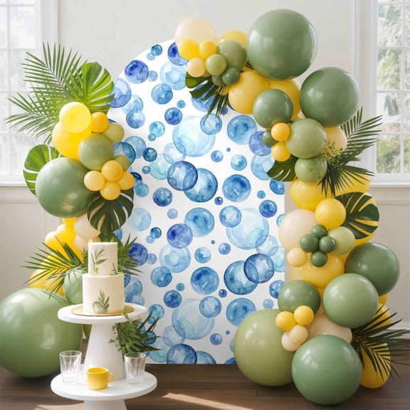 Blue Bubbles Arch Backdrop Cover, 5FT, Watercolor Gradient Bubble Summer Ocean Spandex Arch Covers Double-Sided Backdrop for Wedding Birthday Party Photo Background Decoration