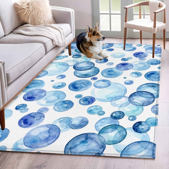 Blue Bubbles Area Rugs 3x5 ft Watercolor Gradient Bubble Summer Ocean Washable Rug Non Slip Indoor Carpet Absorbent Floor Mat for Living Room Bedroom Dining Room