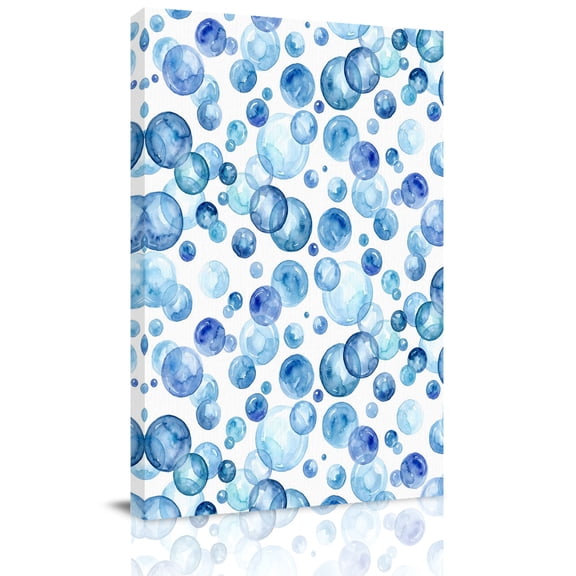 Blue Bubbles Canvas Wall Art for Living Room, Watercolor Gradient Bubble Summer Ocean Wall Decor Framed Artwork Pictures Ready to Hang for Bedroom Office Home Decor