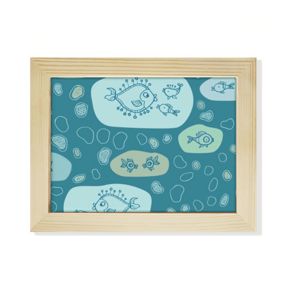 Blue Bubbles Line Drawing Fishes Desktop Photo Frame Picture Art Decoration Painting 6x8 inch