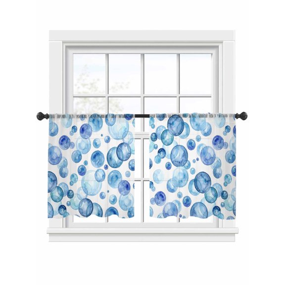 Blue Bubbles Sheer Curtains 45 Inch Long 2 Panels, Watercolor Gradient Bubble Summer Ocean Light Filtering Rod Pocket Curtains, Sheer Voile Drapes for Living Room Bedroom, 52"x45"