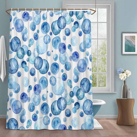 Blue Bubbles Shower Curtain with Hooks, Watercolor Gradient Bubble Summer Ocean Water Repellent Shower Curtains for Bathroom Decor Sturdy Shower Curtain, Machine Washable 36x72 Inch