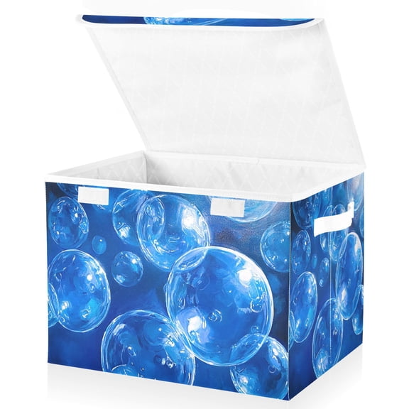 Blue Bubbles Storage Basket for Shelves Foldable Container Organizer for Organizing Toys Clothes Books with Handles