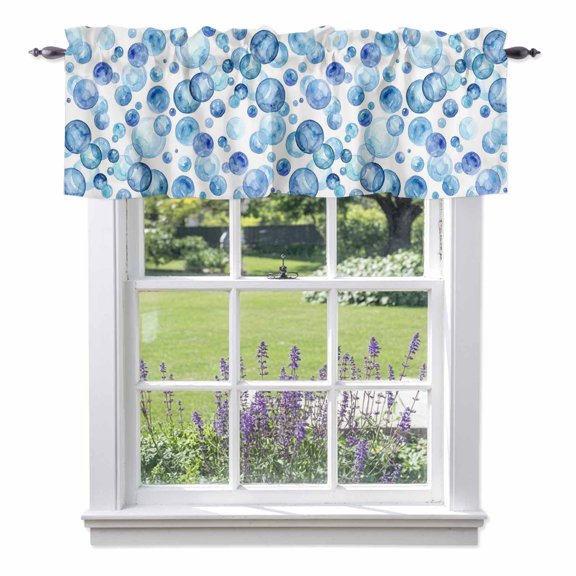 Blue Bubbles Valance Curtain for Windows Watercolor Gradient Bubble Summer Ocean Rod Pocket Curtain Valances Short Window Treatments Panels for Kitchen Bathroom Laundry Room Basement 42 x 12 Inch