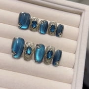 Blue Buccellati French Light Luxury White Temperament Versatile Pure Handmade Wear Nail Art Wholesale Douyin Same Style