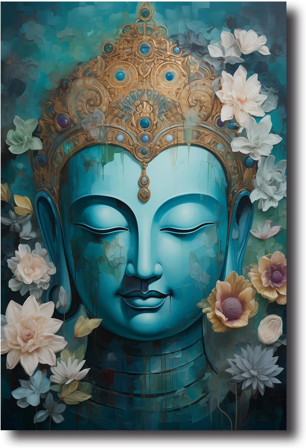 Blue Buddha Canvas Wall Art Buddha Head & Lotus Flower Painting Prints ...